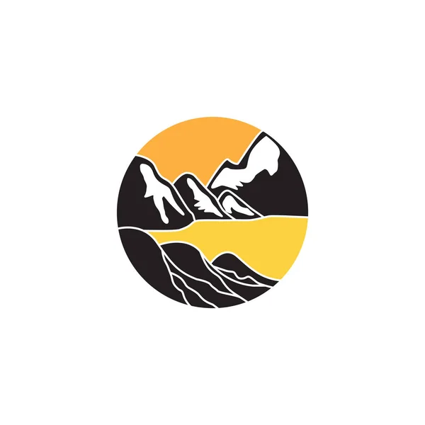 Lago Con Montañas Puesta Sol Logotipo Vintage Icono Icono Vector — Archivo Imágenes Vectoriales