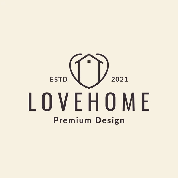Línea Minimalista Casa Con Amor Logo Diseño Vector Gráfico Símbolo — Vector de stock