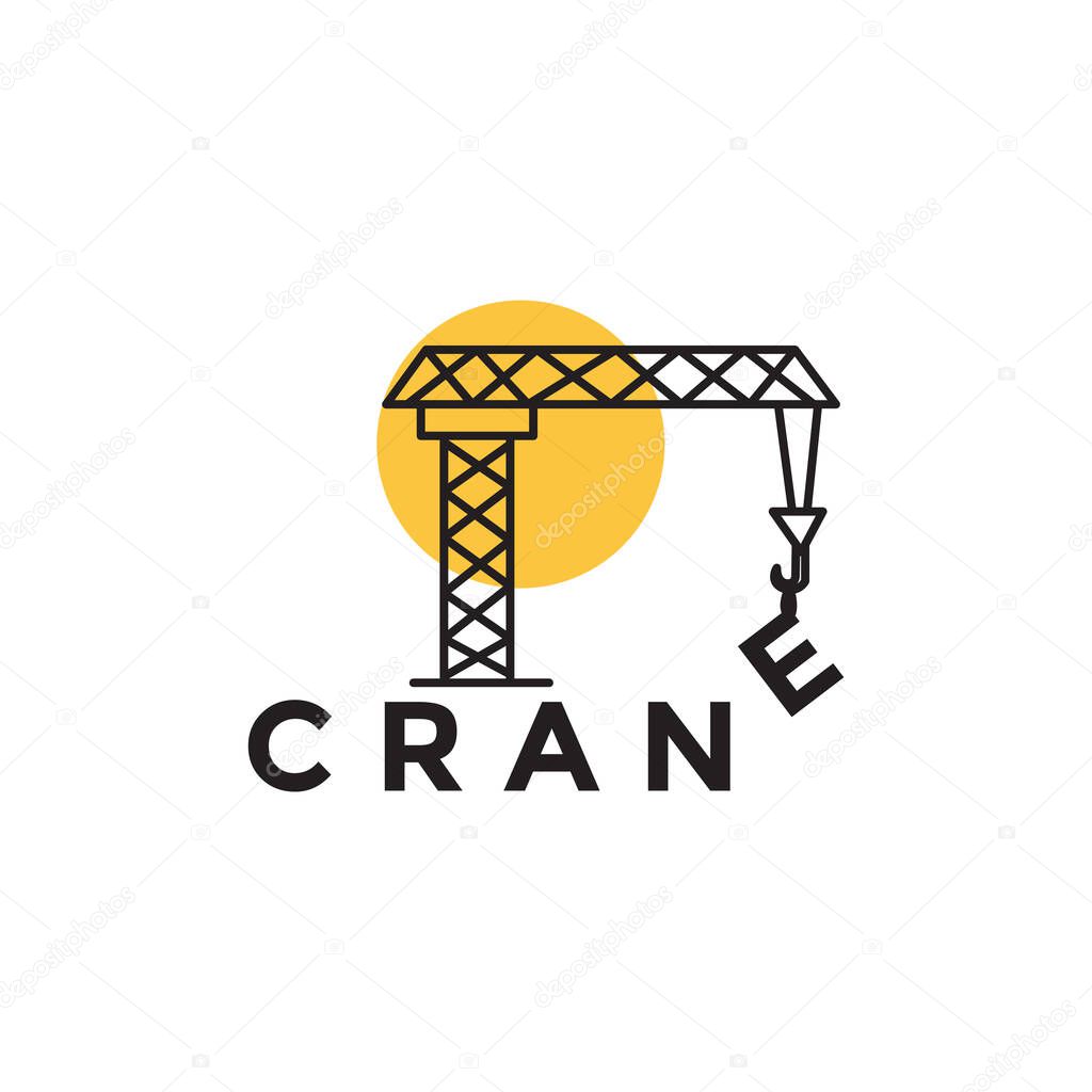 Vintage line crane with sunset logo design vector graphic symbol icon sign illustration creative idea