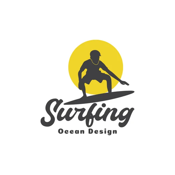 Silhueta Jovem Trem Surf Com Pôr Sol Logotipo Design Vetor — Vetor de Stock