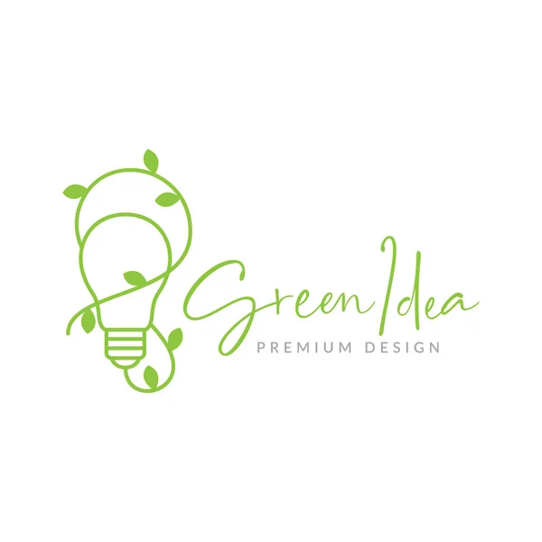 Linie Grüne Glühbirne Lampe Mit Weinblatt Logo Design Vektor Grafik — Stockvektor