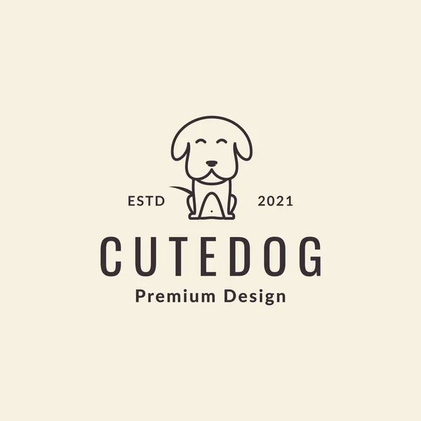 かわいい犬スタンドヒップスターロゴデザインベクトルグラフィックシンボルアイコンサインイラストクリエイティブアイデア — ストックベクタ