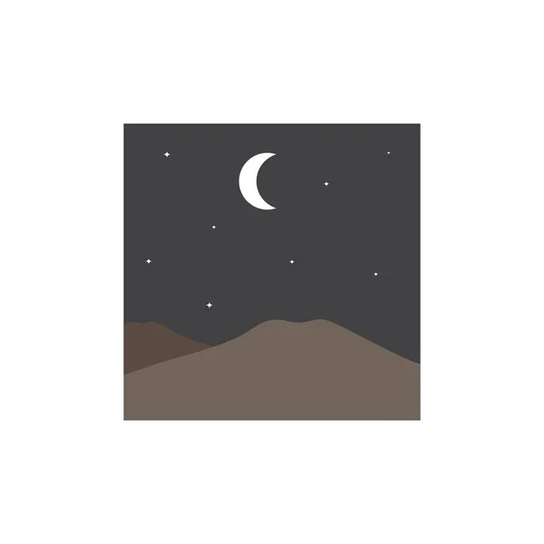 Désert Colline Nuit Avec Croissant Logo Conception Vectoriel Symbole Graphique — Image vectorielle