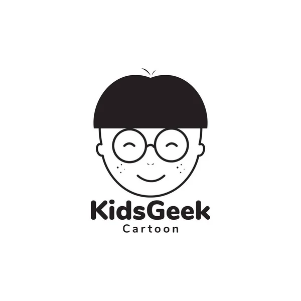 Rosto Crianças Menino Bonito Geek Logotipo Design Vetor Gráfico Símbolo — Vetor de Stock