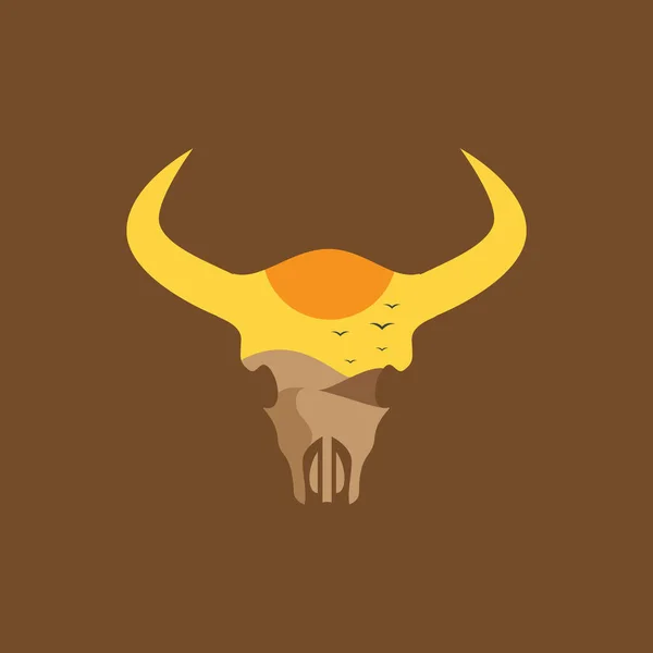 Nek Kafatası Çöl Batımı Logo Tasarımı Vektör Grafik Simgesi Sembolü — Stok Vektör