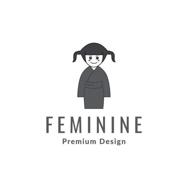 Menina Desenho Animado Feminino Com Vestido Kimono Logotipo Design Vetor — Vetor de Stock