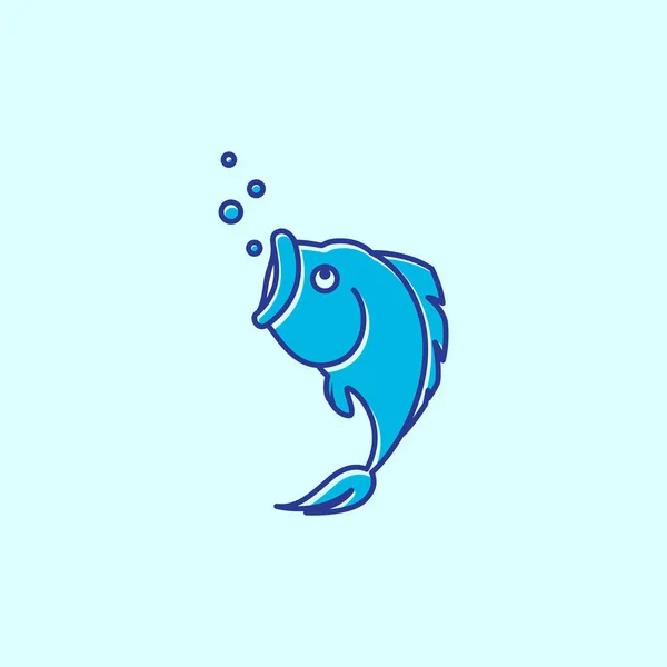 Petit Poisson Bleu Avec Bulle Eau Logo Conception Vectoriel Symbole — Image vectorielle