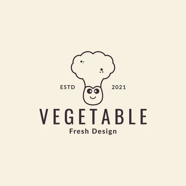 Dessin Animé Hipster Brocoli Ligne Logo Conception Vectoriel Symbole Graphique — Image vectorielle