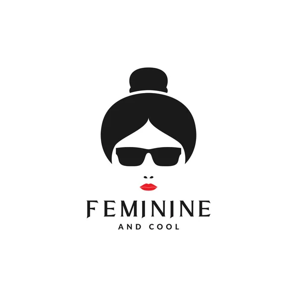 Japão Feminino Legal Com Óculos Sol Logotipo Design Vetor Símbolo — Vetor de Stock
