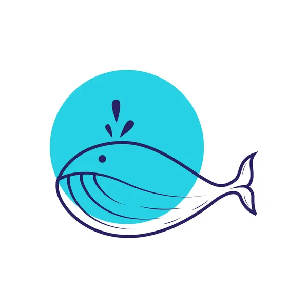 ラインかわいい大きなクジラのロゴデザインベクトルグラフィックシンボルアイコンサインイラストクリエイティブアイデア — ストックベクタ