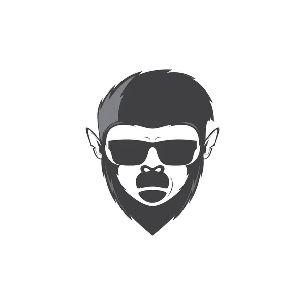 Faccia Cool Scimmia Con Occhiali Sole Logo Design Vettoriale Simbolo — Vettoriale Stock