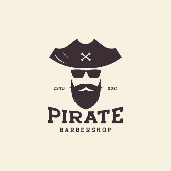 Vintage Mann Mit Bart Und Sonnenbrille Pirat Logo Design Vektor — Stockvektor