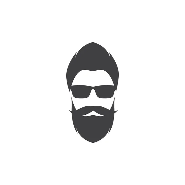 Faccia Cool Uomo Con Barba Baffi Occhiali Sole Logo Design — Vettoriale Stock