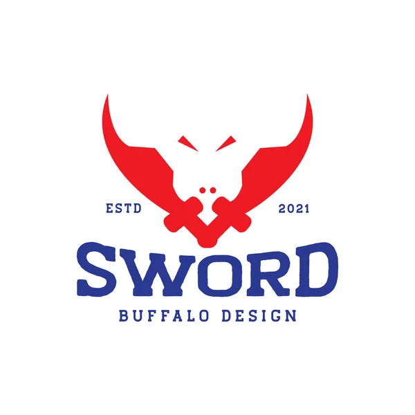 Vintage Schwerter Mit Büffel Logo Design Vektor Grafik Symbol Zeichen — Stockvektor