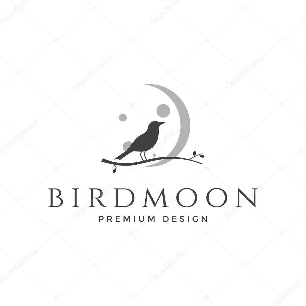 Little bird with crescent logo design vector graphic symbol icon sign illustration creative idea