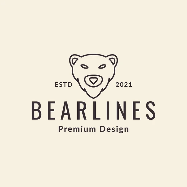 Line Hipster Face Bear Grizzly Logo Design Vector Graphic Symbol — Stockvektor