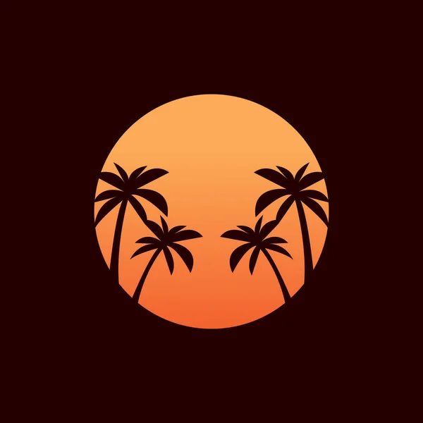 Colored Vintage Orange Sunset Coconut Trees Logo Design Vector Graphic — стоковый вектор