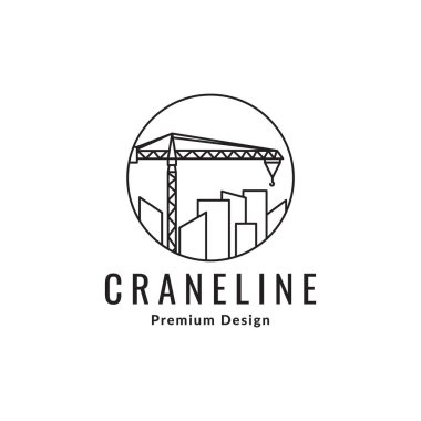 Çizgi dairesi ve vinç logosu tasarımı vektör grafik simgesi simgesi çizimi yaratıcı fikir