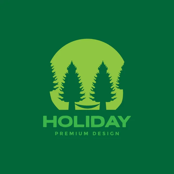 Green Forest Pines Trees Hammock Logo Design Vector Graphic Symbol — Vettoriale Stock