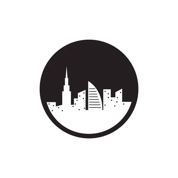 Cercle Nuit Avec Bâtiment Ville Dubai Logo Conception Vectoriel Symbole — Image vectorielle