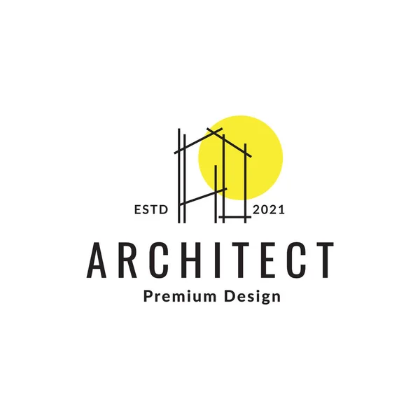 Minimalistisk Byggnad Struktur Linje Med Solnedgång Logotyp Design Vektor Grafisk — Stock vektor