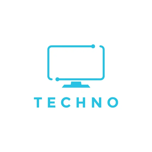 Minimalistische Lijn Computer Monitor Led Technologie Logo Ontwerp Vector Grafisch — Stockvector