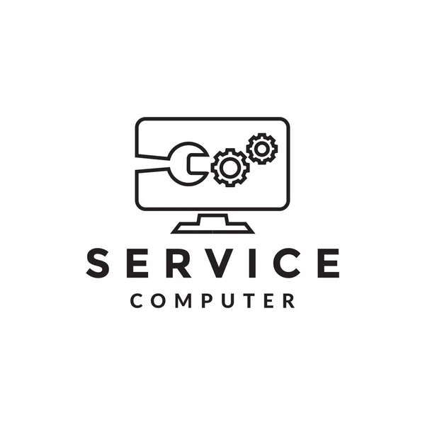 Line Computer Monitor Led Gear Service Logo Design Vector Graphic — Vettoriale Stock