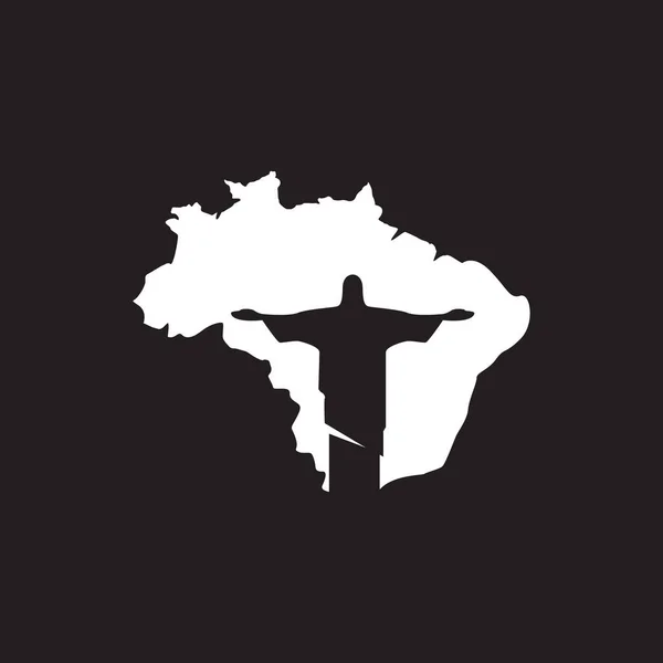 Mapa Brasileño Con Cristo Redentor Logo Diseño Vector Gráfico Símbolo — Vector de stock