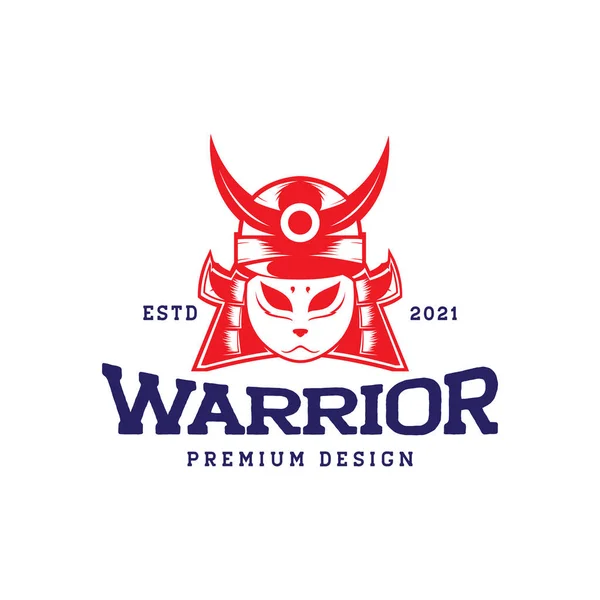 Samurai Shogun Guerrero Gato Máscara Logo Diseño Vector Gráfico Símbolo — Vector de stock