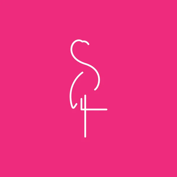Minimalist White Line Flamingo Bird Logo Design Vector Graphic Symbol — Vetor de Stock