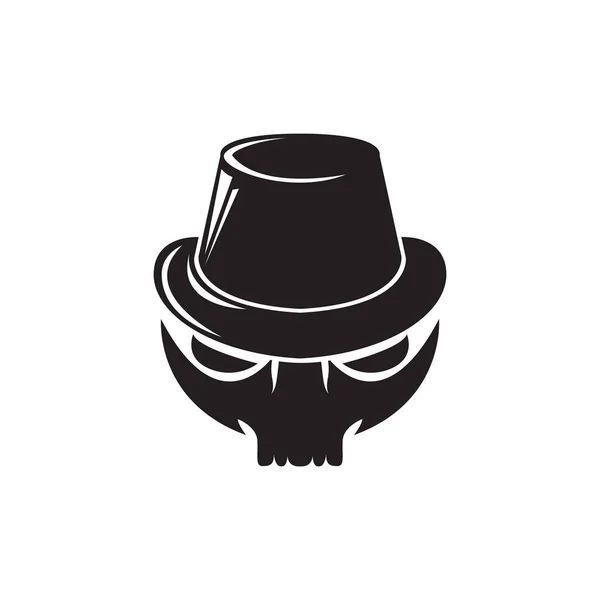 Crâne Noir Avec Chapeau Magicien Logo Conception Vectoriel Symbole Graphique — Image vectorielle