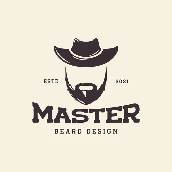 Face Man Cool Vintage Beard Hat Logo Design Vector Graphic — Stock Vector
