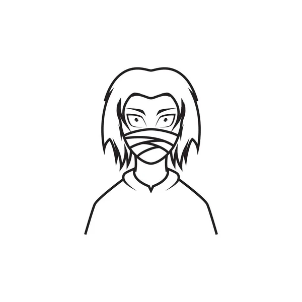 Young Man Long Hair Cartoon Mask Logo Design Vector Graphic — Stock vektor