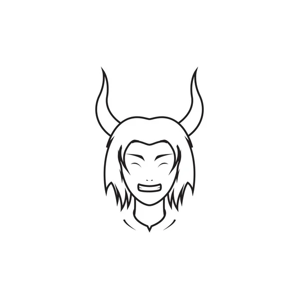 Young Man Long Hair Cartoon Horn Logo Design Vector Graphic —  Vetores de Stock