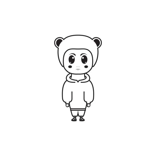 Cartoon Kinder Glücklich Mit Panda Mütze Logo Design Vektor Grafik — Stockvektor