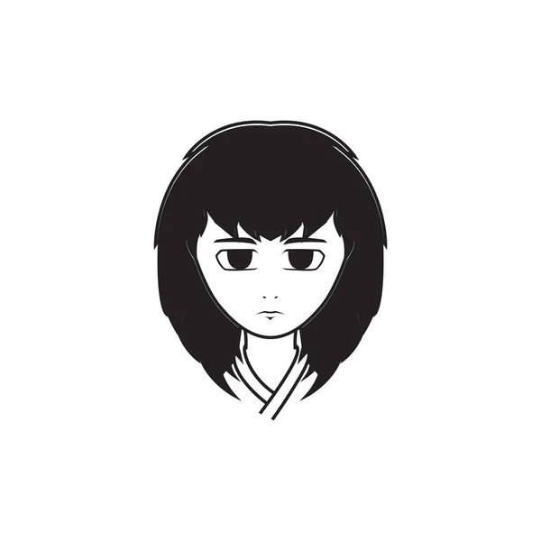 Tvář Dívka Dlouhé Vlasy Smutné Logo Design Vektor Grafický Symbol — Stockový vektor