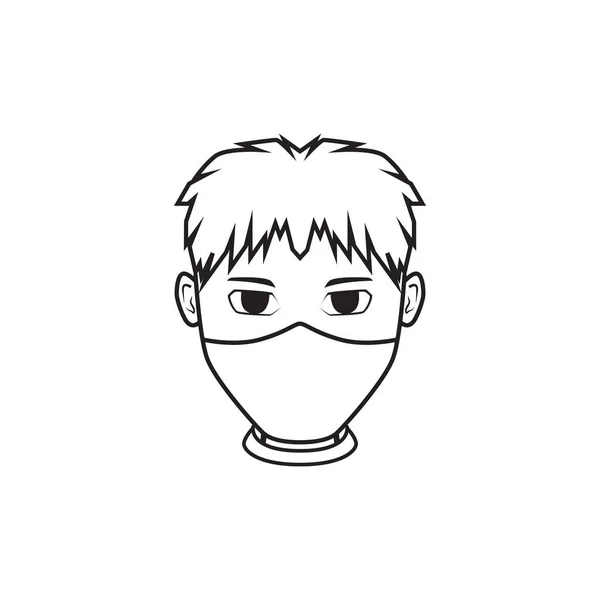 Caricatura Cara Joven Hombre Con Máscara Logo Diseño Vector Gráfico — Archivo Imágenes Vectoriales
