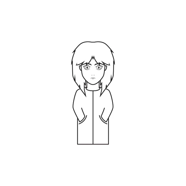 Kreslené Roztomilé Dívka Dlouhé Vlasy Logem Bundy Design Vektor Grafický — Stockový vektor