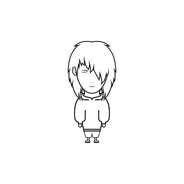 Dibujos Animados Chica Línea Emo Con Chaqueta Logo Diseño Vector — Archivo Imágenes Vectoriales