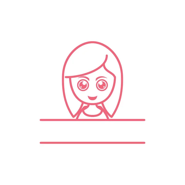 かわいい女の子の顔とバナーラインロゴデザインベクトルグラフィックシンボルアイコンサインイラストクリエイティブアイデア — ストックベクタ