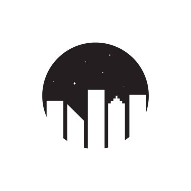 circle night with building city and space stars logo design vector graphic symbol icon sign illustration creative idea