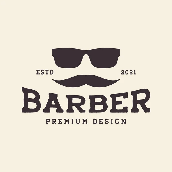 Cool Man Face Mustache Sunglasses Barber Vintage Logo Design Vector — ストックベクタ