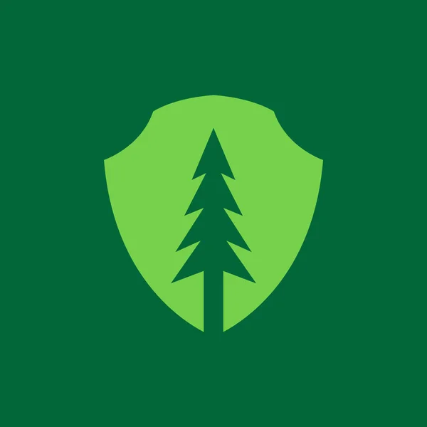 松の木の森のロゴデザインベクトルグラフィックシンボルアイコンイラスト創造的なアイデアと緑の盾 — ストックベクタ