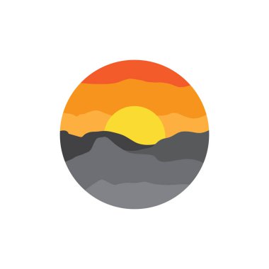 circle abstract with sunset and stone hill logo design vector graphic symbol icon illustration creative idea
