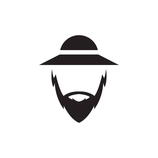 Long Beard Man Hat Logo Design Vector Graphic Symbol Icon — Stok Vektör
