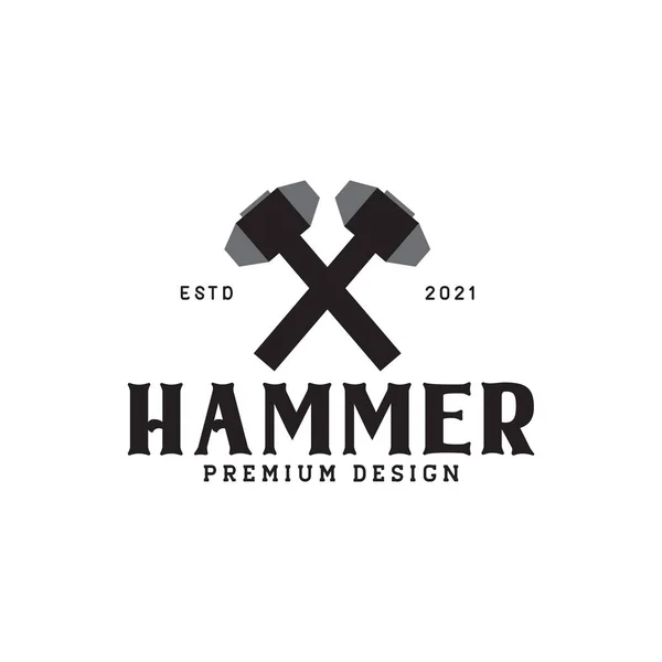 Vintage Cross Hammer Rock Logo Design Vector Graphic Symbol Icon — Stockový vektor