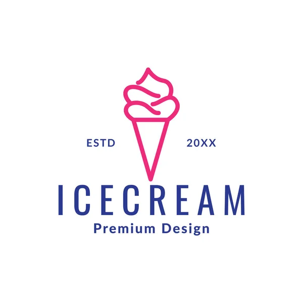 Line Pink Ice Cream Cone Logo Design Vector Graphic Symbol — Stockvektor