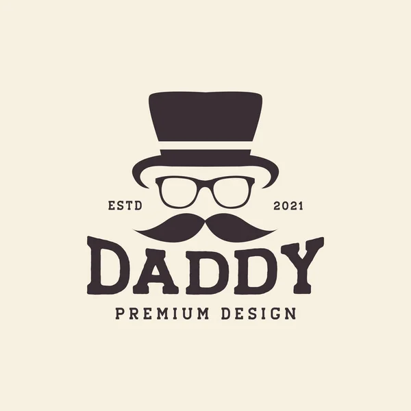 Daddy Face Mustache Hat Vintage Logo Design Vector Graphic Symbol — стоковый вектор