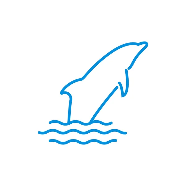 ラインイルカジャンプ海ロゴデザインベクトルグラフィックシンボルアイコンイラストクリエイティブアイデア — ストックベクタ
