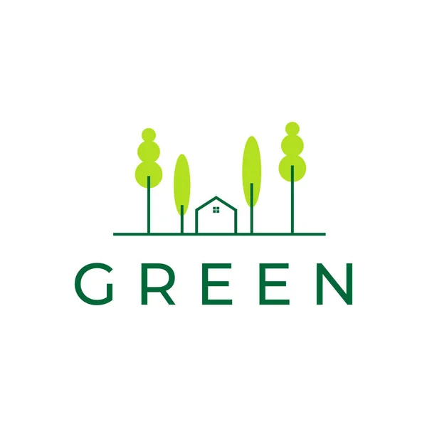 Line Green Home Park Trees Logo Design Vector Graphic Symbol — Stok Vektör